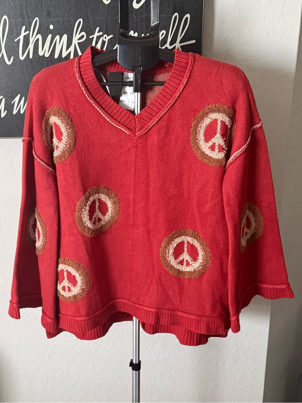 Blue Velvet Peace-Sign Sweater w/Side Pockets New